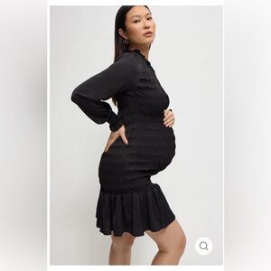 Maternity by Ingrid & Isabel Black Smocked Ruffle-Hem Mini Dress